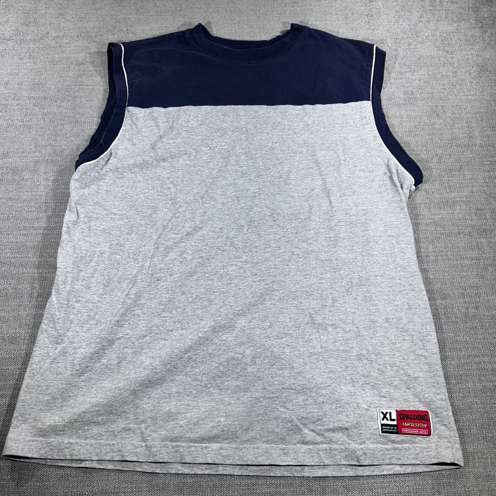 Spalding Muscle Shirt Mens XL Grey Navy Blue Good Colorblock Infusion Tank Top